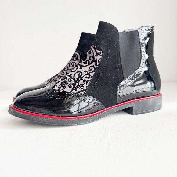 BeautyFeel Black Patent Leather Unique Pull on Booties 42 - Picture 3 of 5